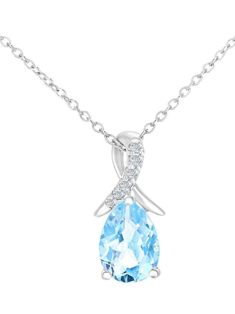 Mogul blue topaz diamond pendant 9ct white gold, imported from the UK