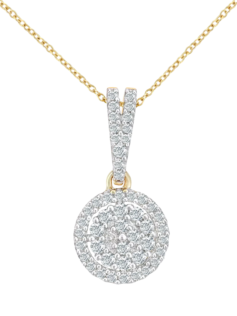 Mogul yellow gold diamond halo pendant, imported from the UK