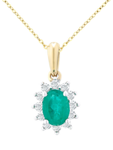 John Lewis Mogul 9ct Yellow Gold Oval Emerald and Diamond Pendant- Buy online at McGrocer