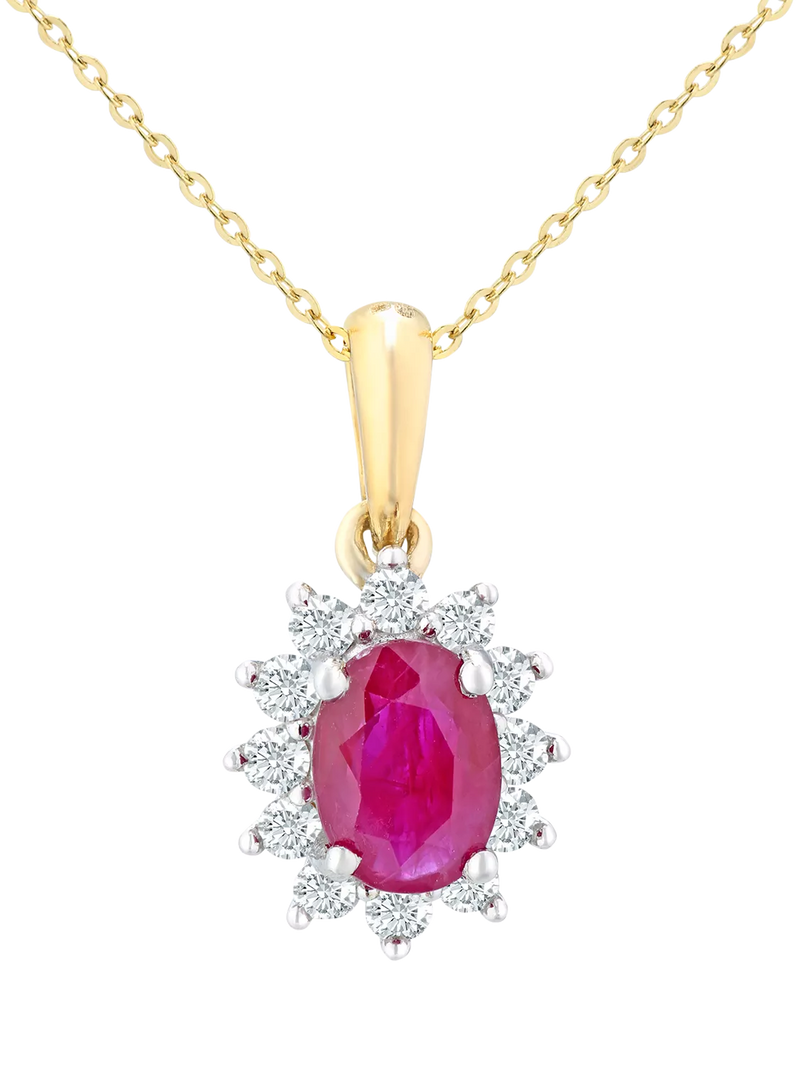 Mogul 9ct yellow gold ruby and diamond pendant, imported from the UK