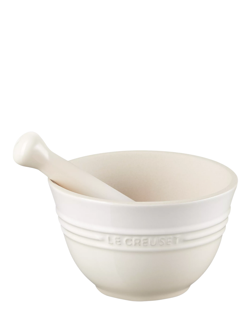 Le Creuset stoneware pestle and mortar in Meringue - British product