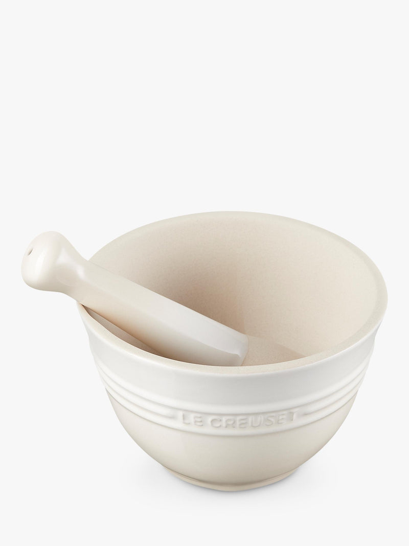 Le Creuset stoneware pestle and mortar in Meringue - British product