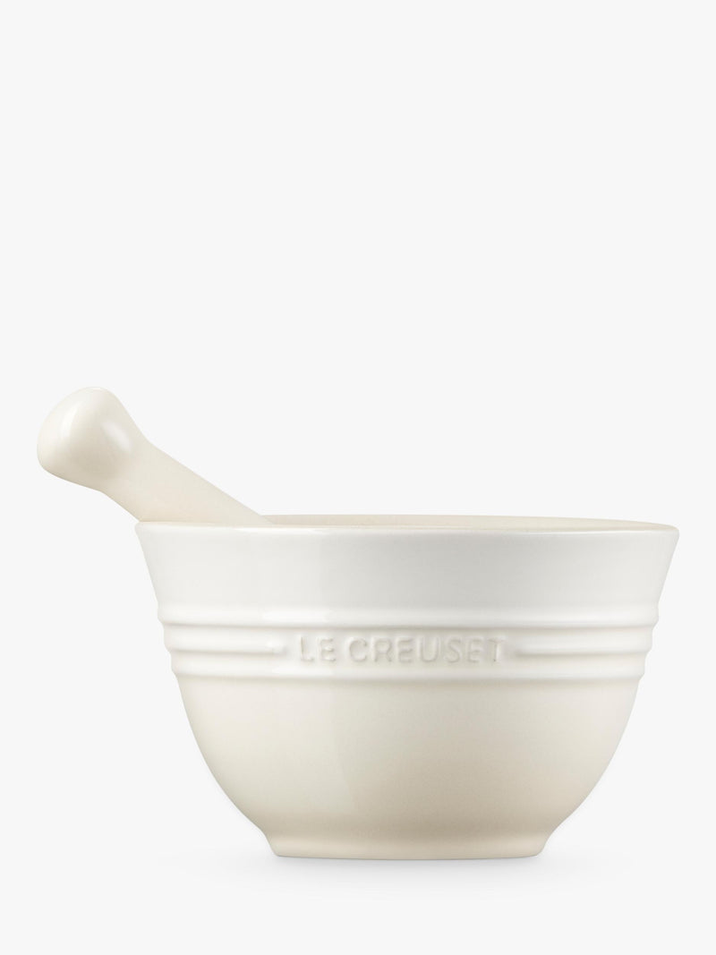 Le Creuset stoneware pestle and mortar in Meringue - British product