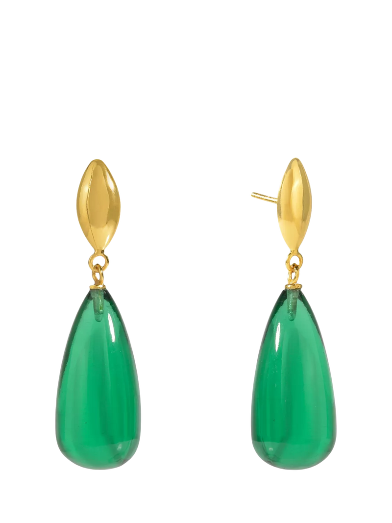 Shyla oval glass drop earrings gold plated - British product