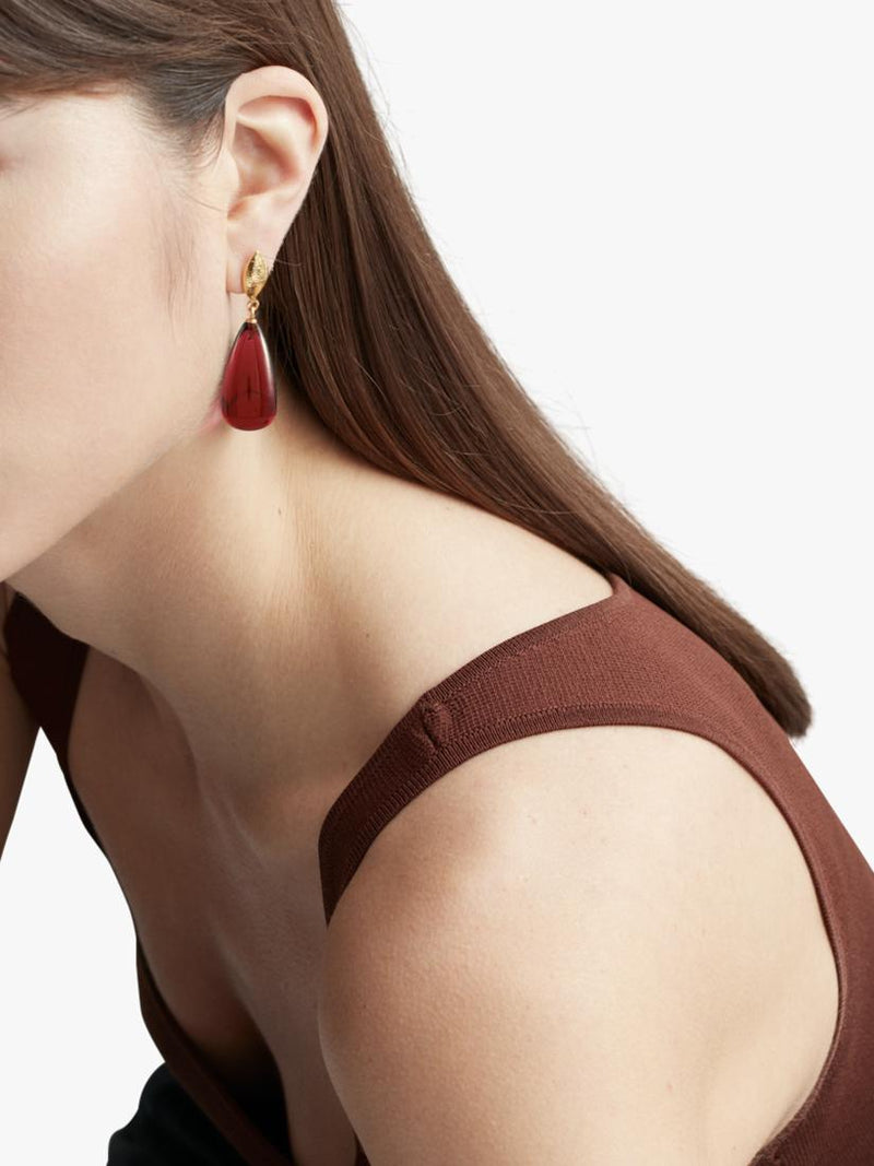Shyla Corine Oval Ruby drop earrings in gold (British brand)