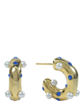 Shyla Lua blue crystal pearl hoop earrings gold plated, imported from the UK