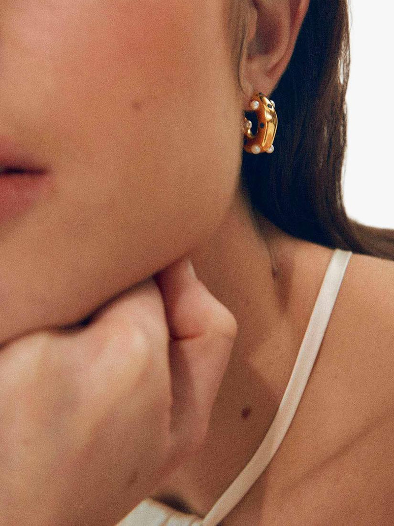 Shyla Lua blue crystal pearl hoop earrings gold plated, imported from the UK