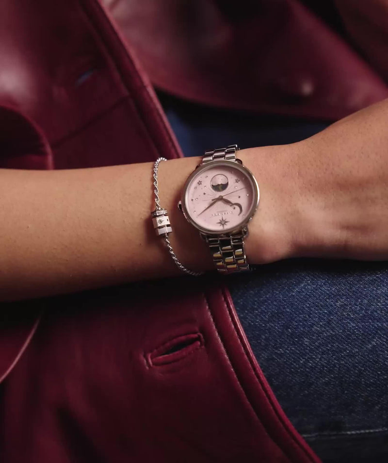 Olivia Burton women's moonphase watch pink dial stainless steel - British product