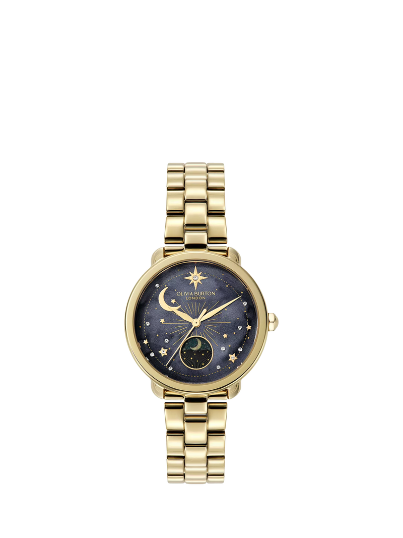 Olivia Burton women's moonphase watch pink dial stainless steel - British product