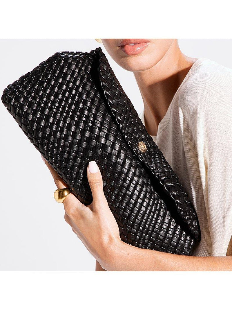 Dune London Encourage clutch bag with woven synthetic finish, imported from the UK