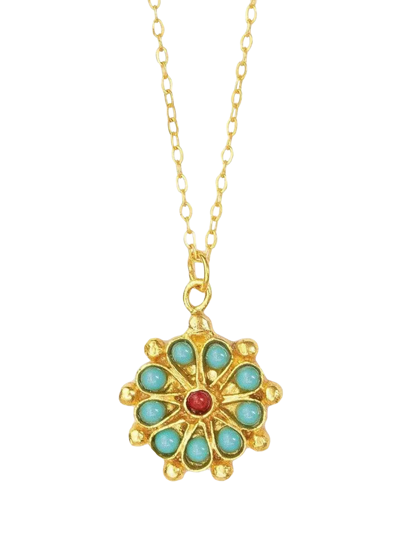 Ottoman Hands Marigold Turquoise and Red Agate Beaded Pendant - British product