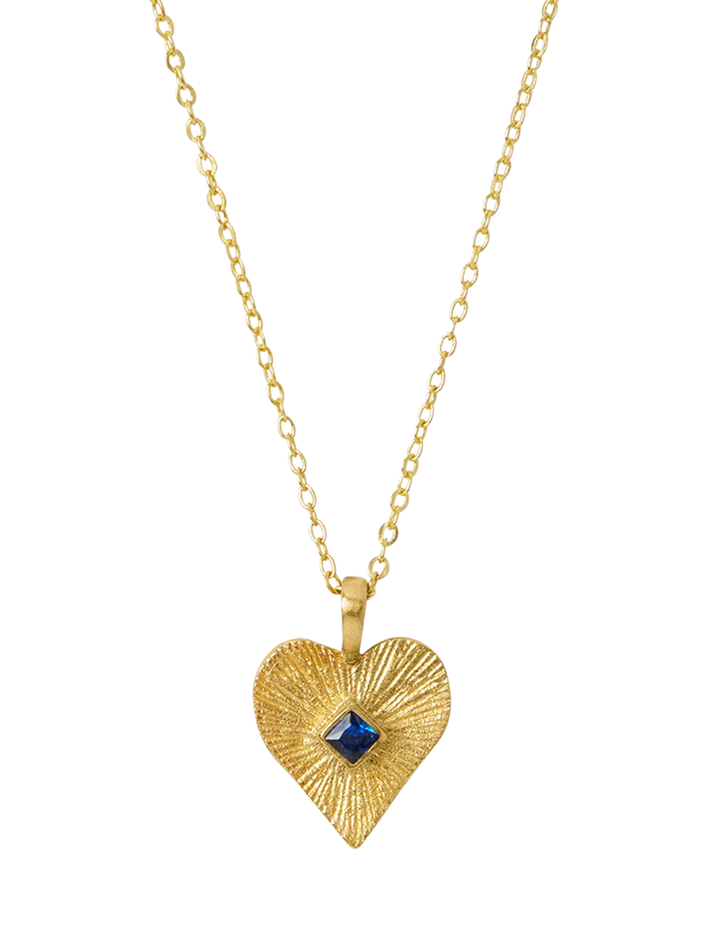 Ottoman Hands crystal heart necklace gold plated with blue gem, UK version