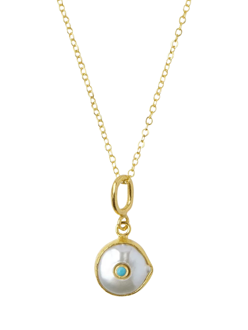 Ottoman Hands pendant necklace pearl turquoise gold, UK version