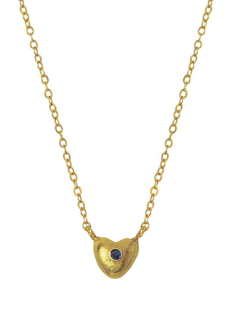 Ottoman Hands gold heart pendant with blue cubic zirconia, UK version