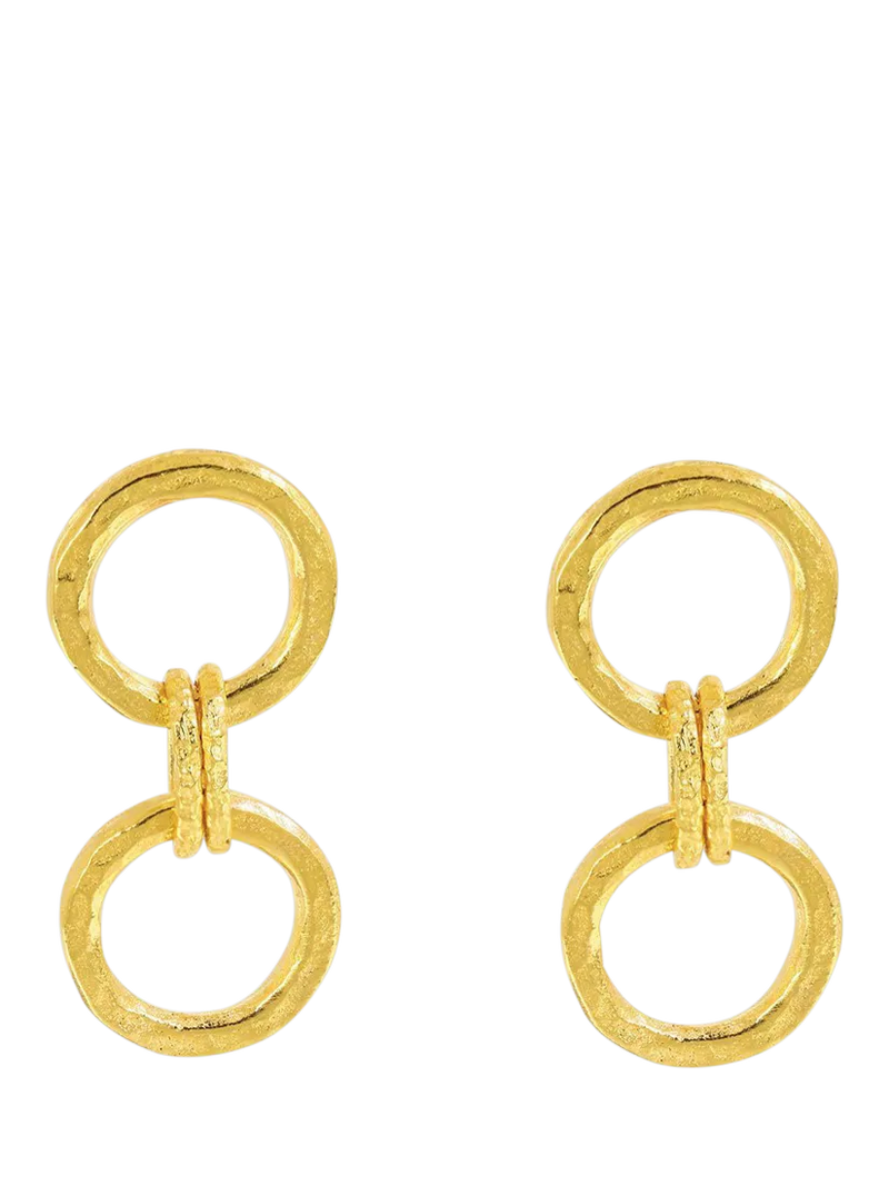 Ottoman Hands drop earrings with double chain in gold (British brand)