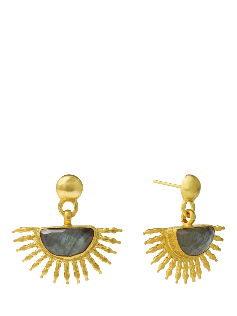 Ottoman Hands gold drop earrings with labradorite - British product