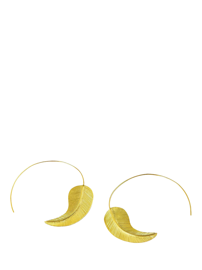 Ottoman Hands feather hoop earrings in gold - British product