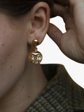 Ottoman Hands moon face gold drop earrings, imported from the UK