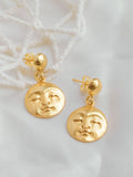 Ottoman Hands moon face gold drop earrings, imported from the UK