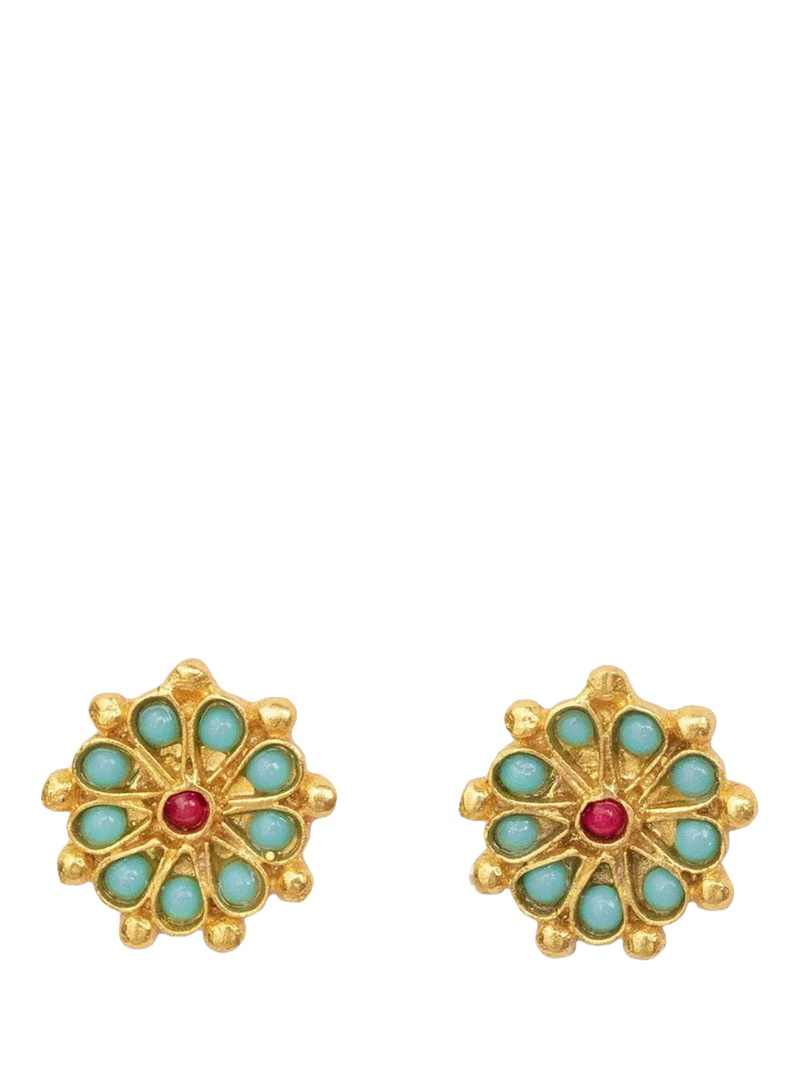 Ottoman Hands Marigold earrings with turquoise and red agate beads, imported from the UK