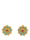 Ottoman Hands Marigold earrings with turquoise and red agate beads, imported from the UK