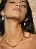 Ottoman Hands Ava Pearl Drop Earrings in gold, imported from the UK
