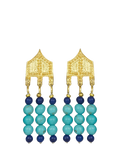 Ottoman Hands beaded drop earrings with turquoise and lapis 3.6cm, UK version