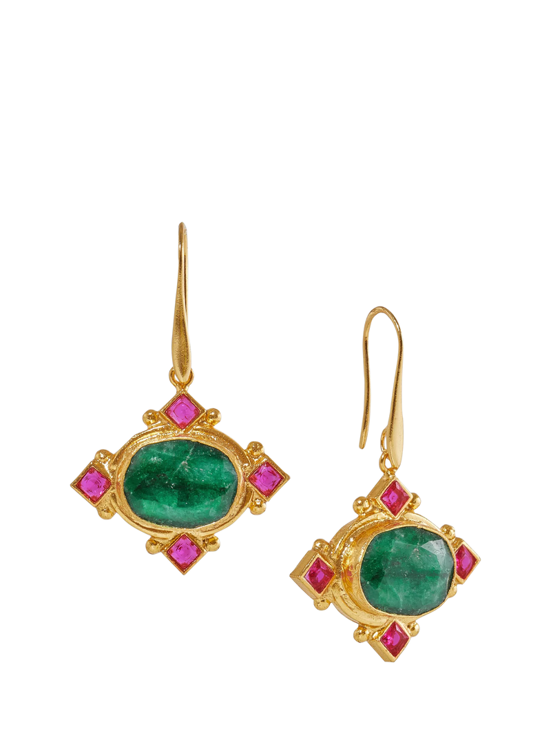 Ottoman Hands emerald drop earrings gold plated, imported from the UK