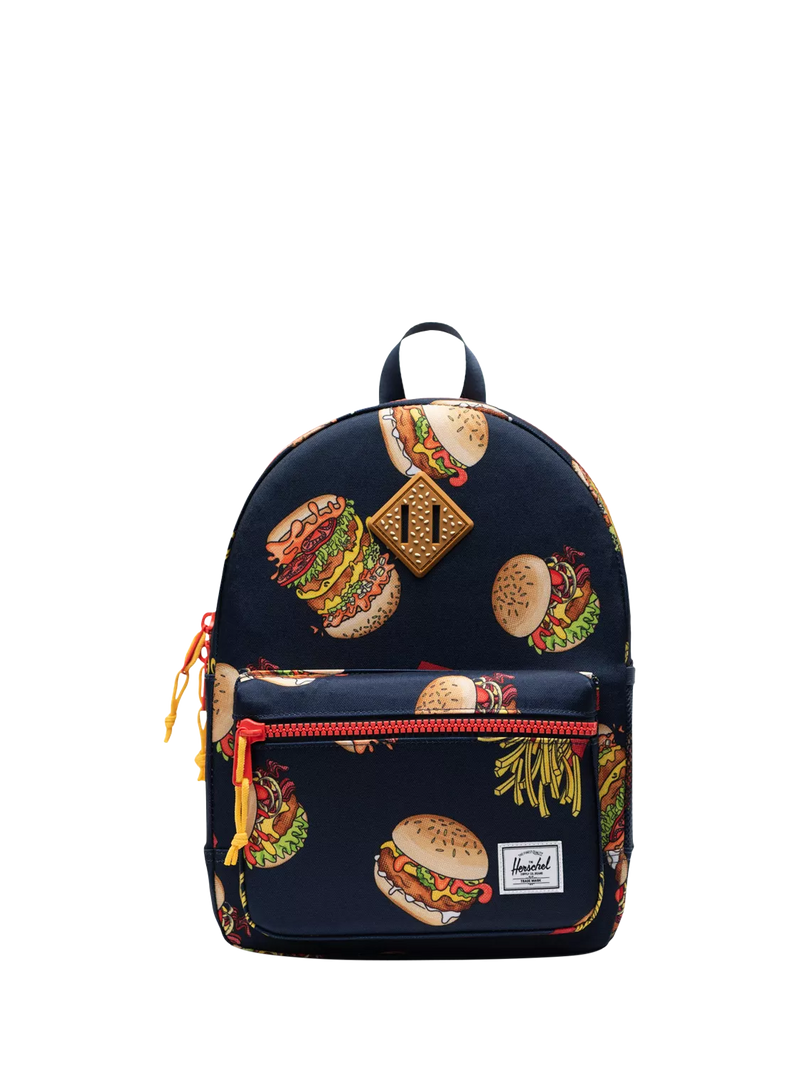 Herschel Supply Co. kids Heritage backpack burgers and fries, imported from the UK