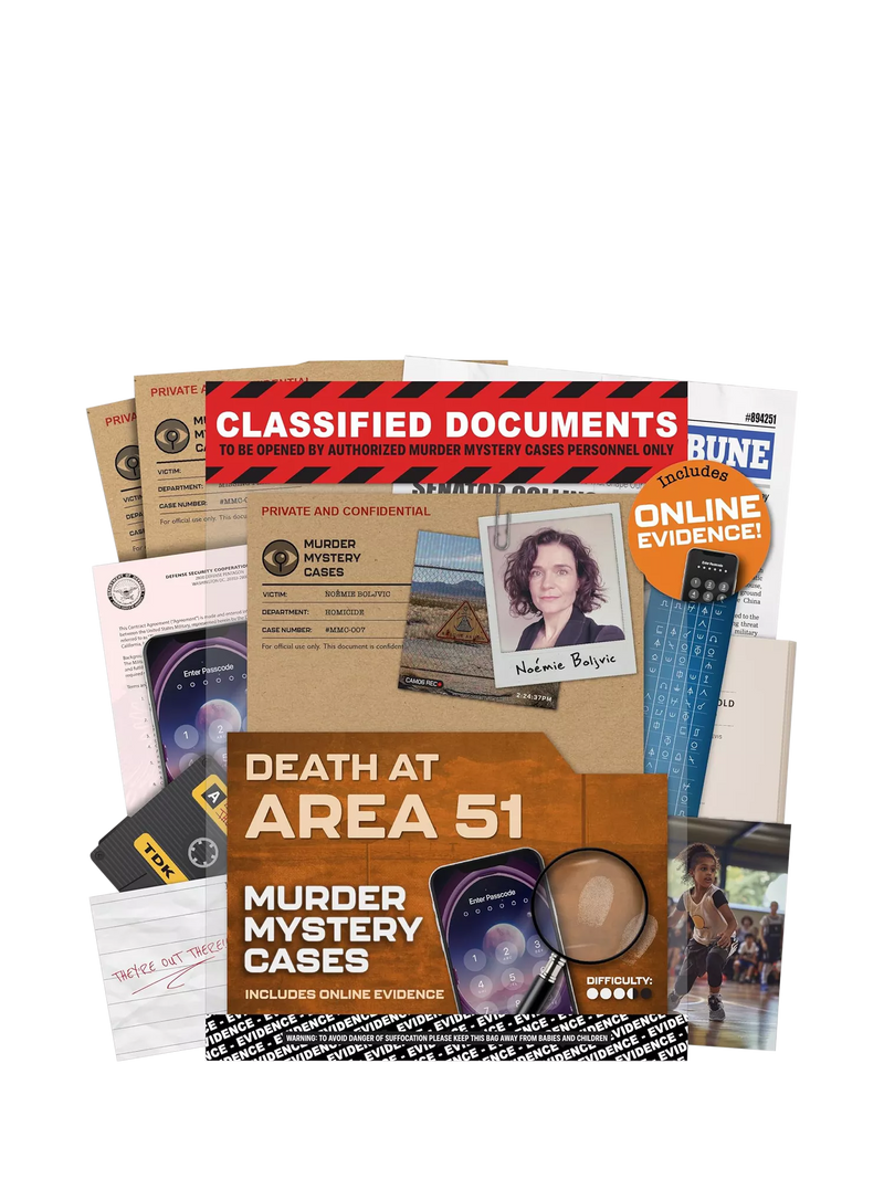 Lucky Egg Death At Area 51 escape room board game, UK version