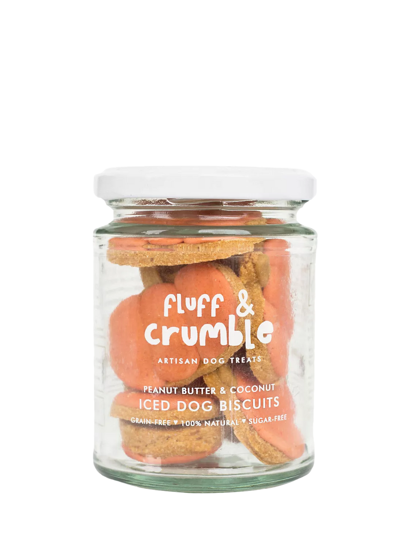 Fluff & Crumble pumpkin dog biscuits jar (British brand)
