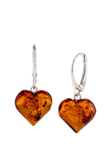 John Lewis Be-Jewelled Baltic Amber Heart Drop Earrings, Cognac/Silver- Buy online at McGrocer