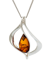John Lewis Be-Jewelled Baltic Cognac Amber Pendant Necklace, Silver/Cognac, 46-51cm Chain- Buy online at McGrocer
