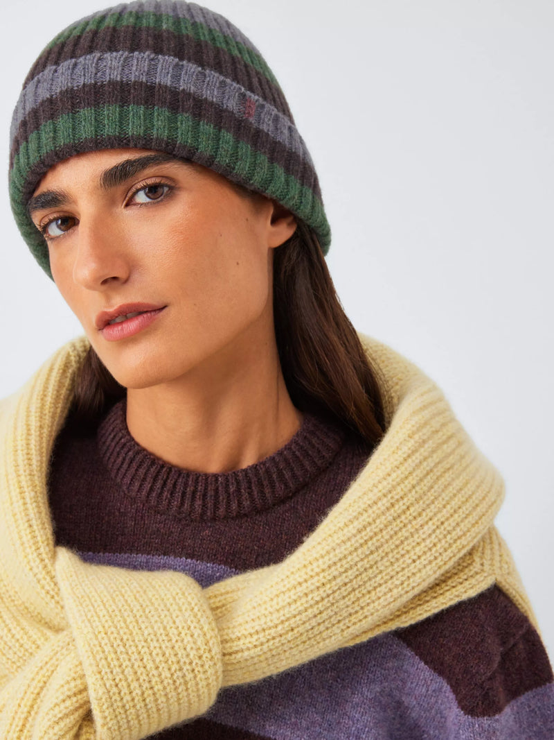 John Lewis striped recycled wool beanie - British product