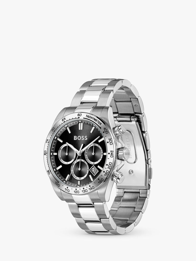 HUGO BOSS men's chronograph watch 43mm stainless steel (British brand)