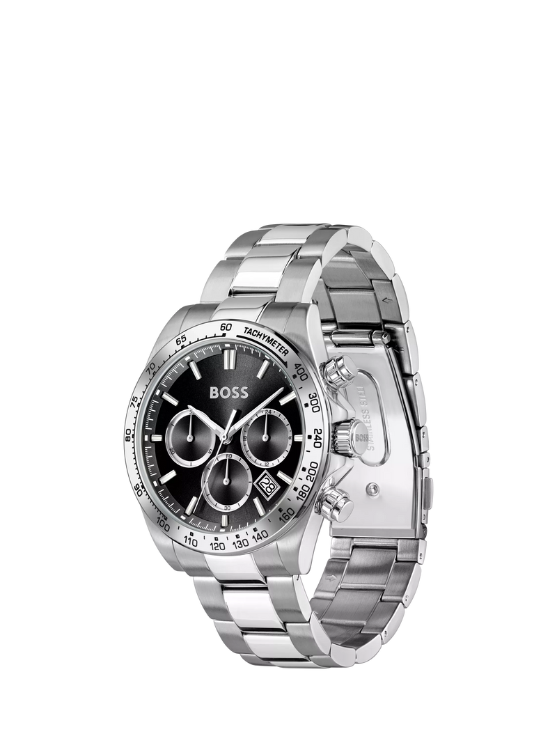 HUGO BOSS men's chronograph watch 43mm stainless steel (British brand)