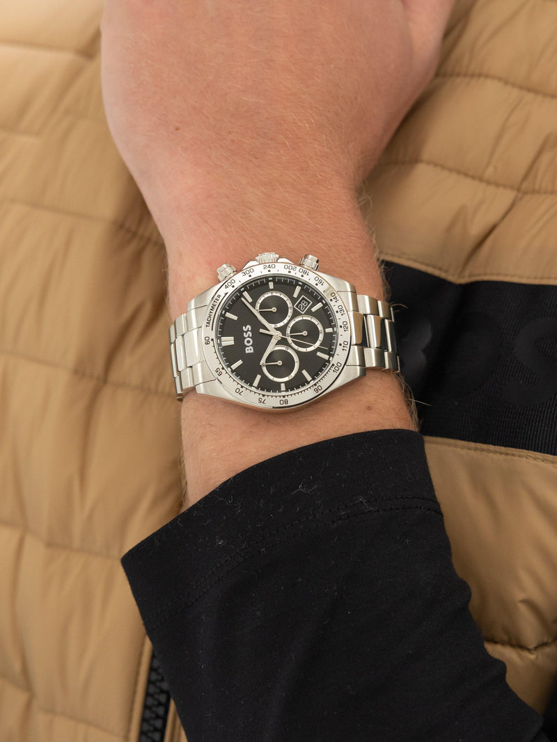 HUGO BOSS men's chronograph watch 43mm stainless steel (British brand)