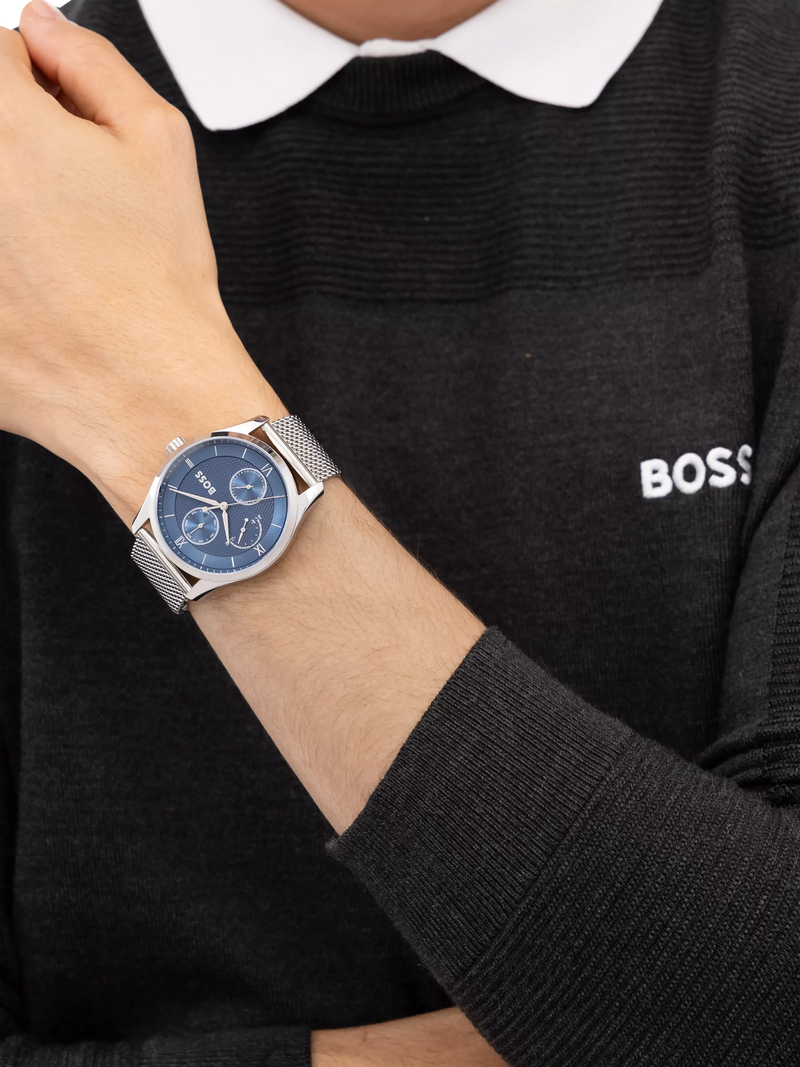 Hugo Boss men's Principle Master mesh strap watch blue dial, UK version