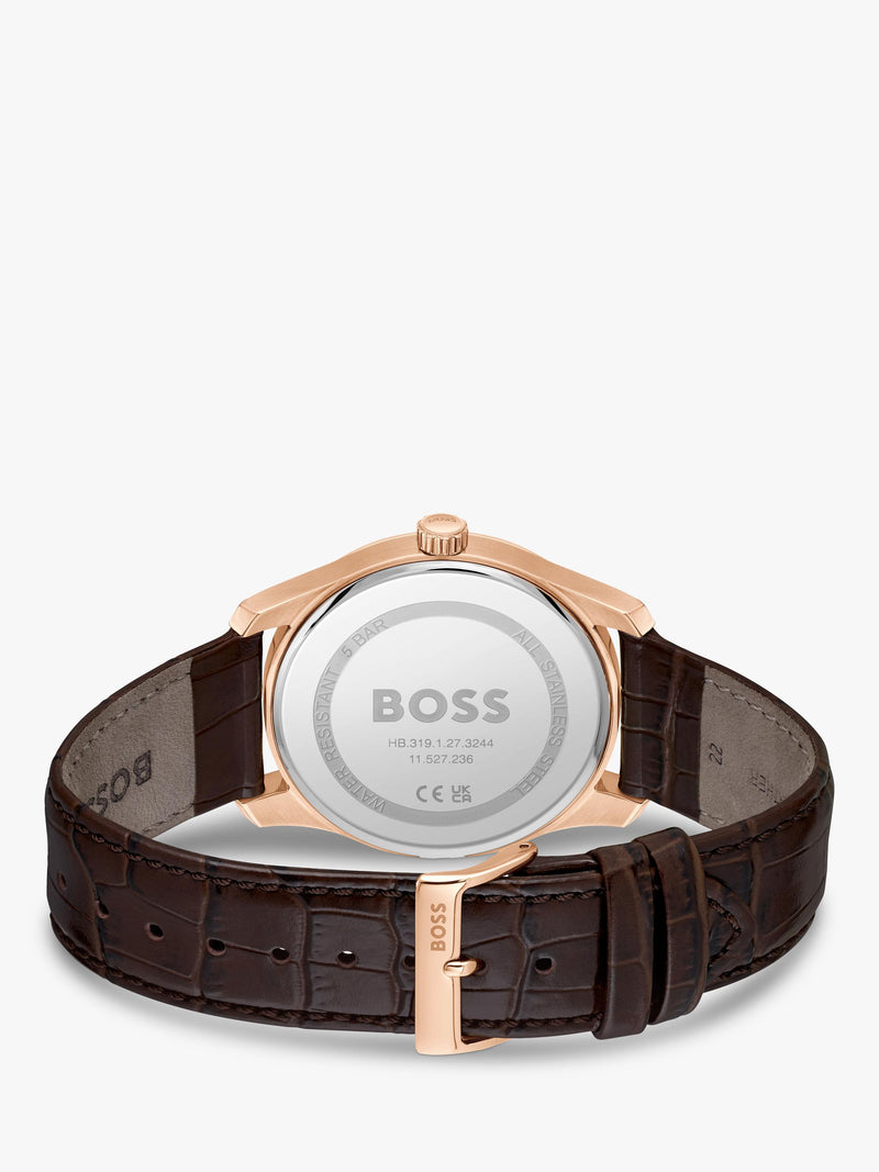 HUGO BOSS Principle Master watch 41mm brown leather strap, UK version