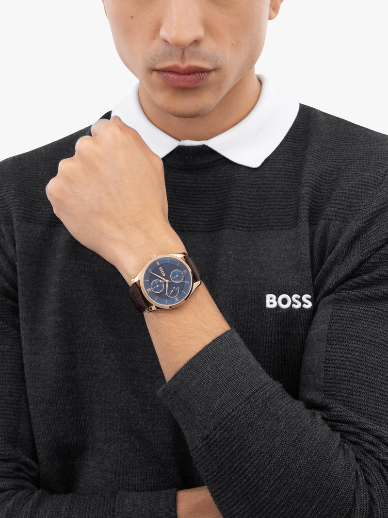 HUGO BOSS Principle Master watch 41mm brown leather strap, UK version