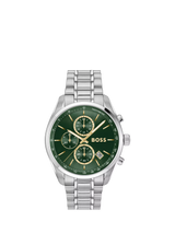 John Lewis HUGO BOSS Men's Grand Prix Chronograph Watch, Green Dial, Silver Stainless Steel Bracelet- Buy online at McGrocer