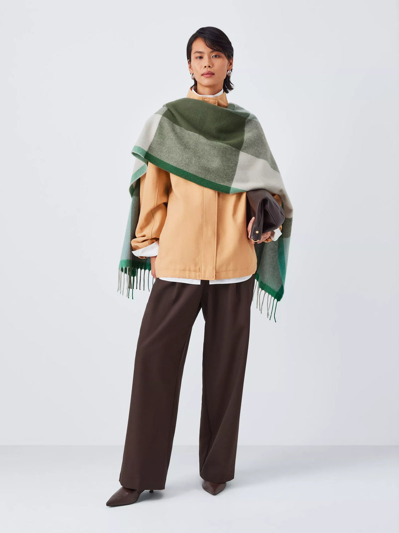 TBCo green multi block check wool scarf 50x200cm, imported from the UK