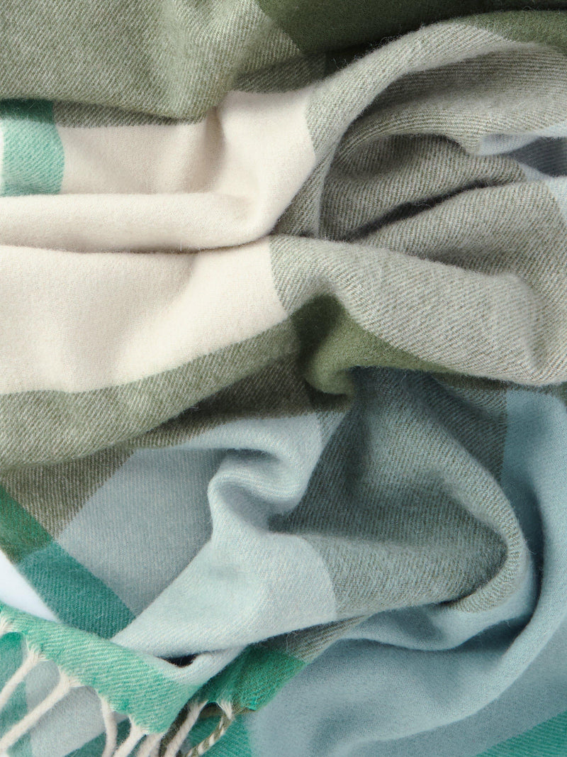 TBCo green multi block check wool scarf 50x200cm, imported from the UK
