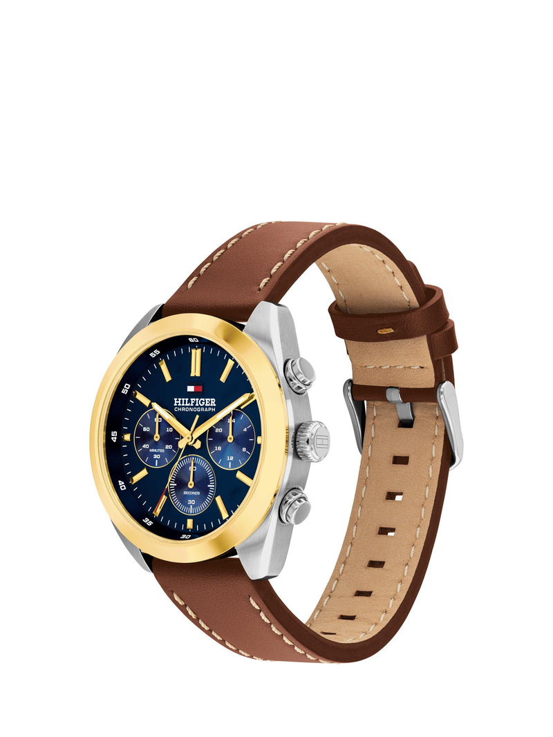 Tommy Hilfiger chronograph watch brown leather strap 40mm - British product