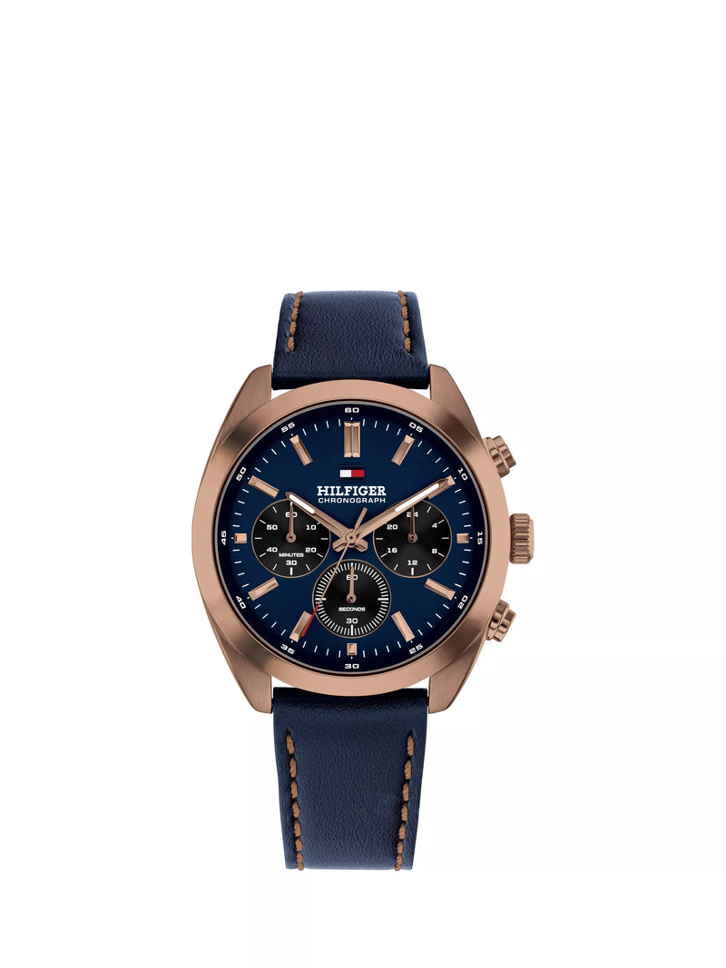 Tommy Hilfiger chronograph watch blue dial leather strap (British brand)