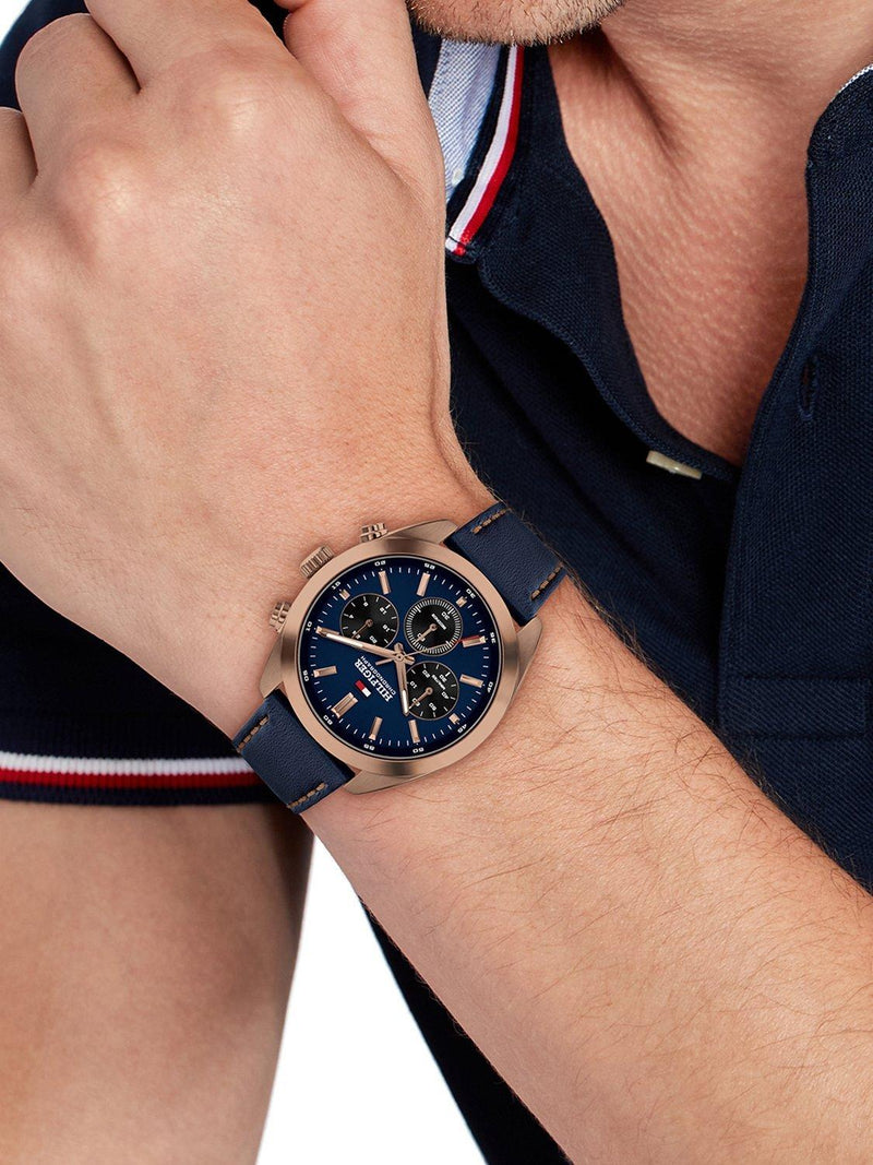 Tommy Hilfiger chronograph watch blue dial leather strap (British brand)