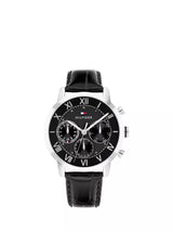 John Lewis Tommy Hilfiger Men's Stainless Steel Leather Strap Watch, Black- Buy online at McGrocer