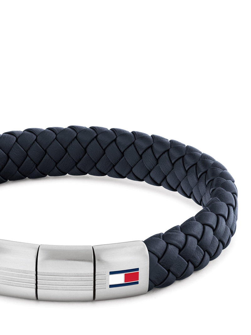 Tommy Hilfiger leather braided bracelet black silver, UK version