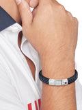Tommy Hilfiger leather braided bracelet black silver, UK version