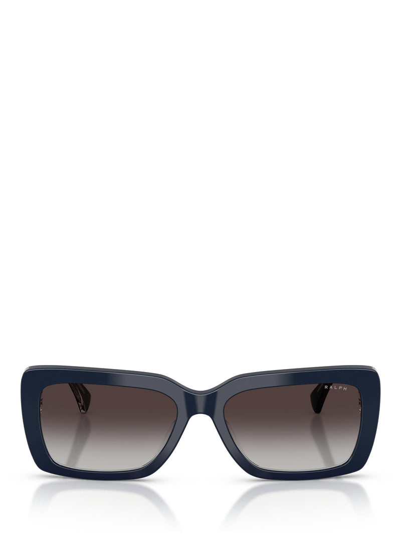 Ralph Lauren rectangular sunglasses with blue frame and brown gradient lenses, UK version
